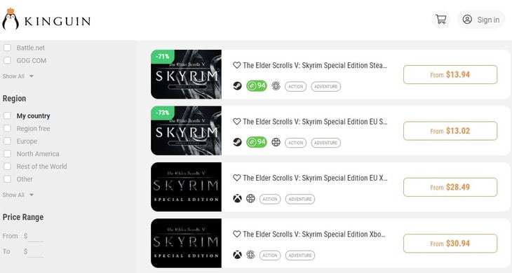 The Elder Scrolls V: Skyrim Kinguin